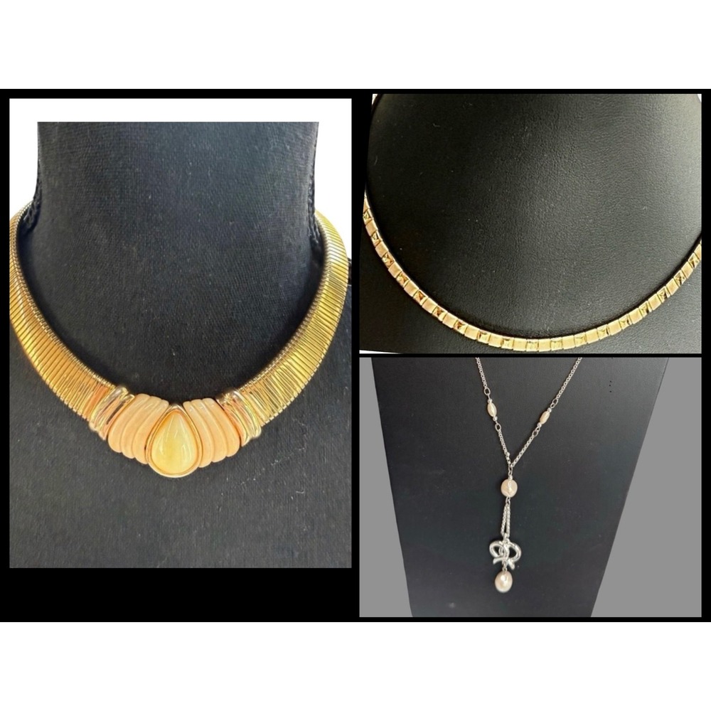Vintage Napier 3 Pc Necklace Lot‎ Gold Silver Tone Statement Pearl Signed